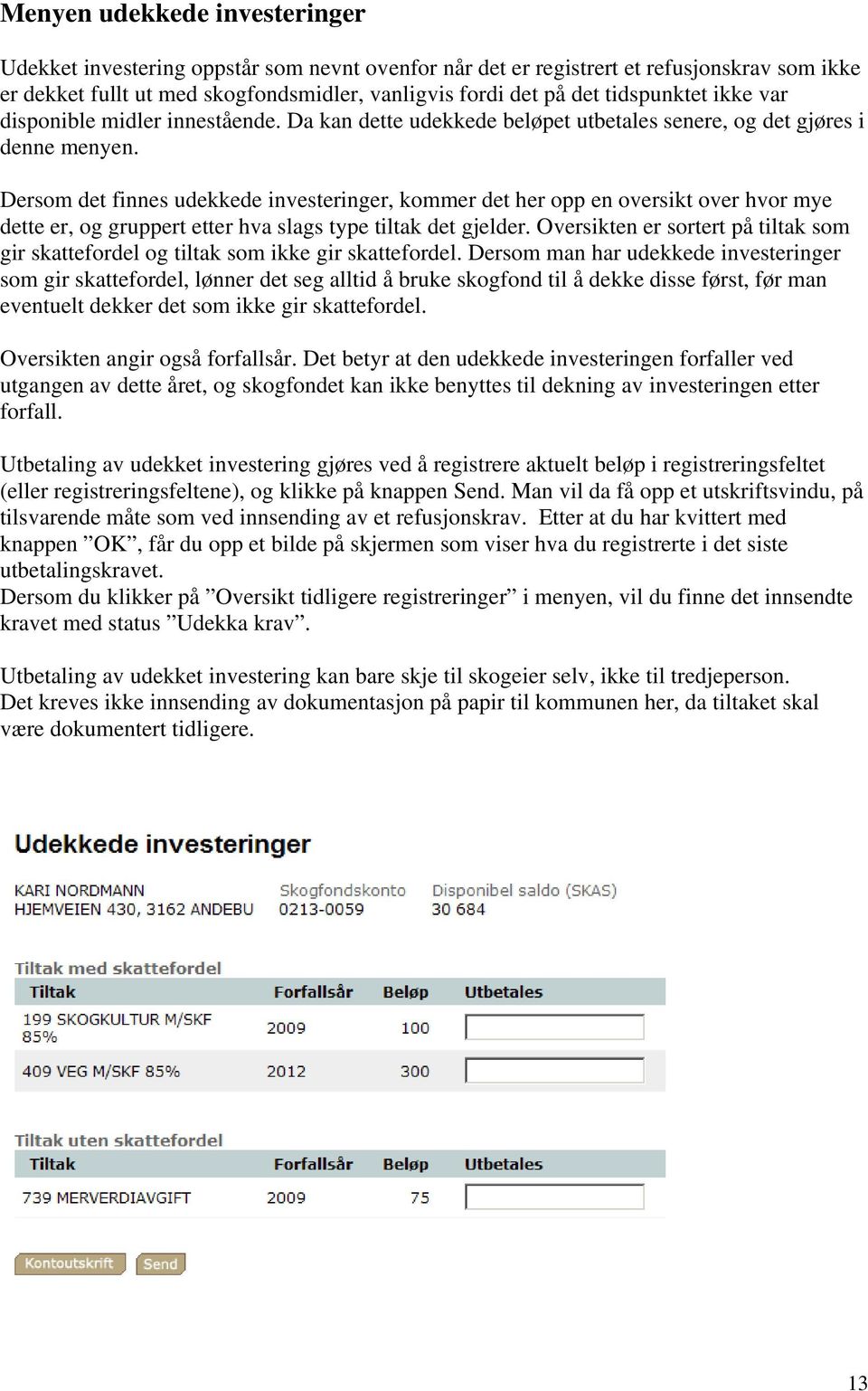 Dersom det finnes udekkede investeringer, kommer det her opp en oversikt over hvor mye dette er, og gruppert etter hva slags type tiltak det gjelder.