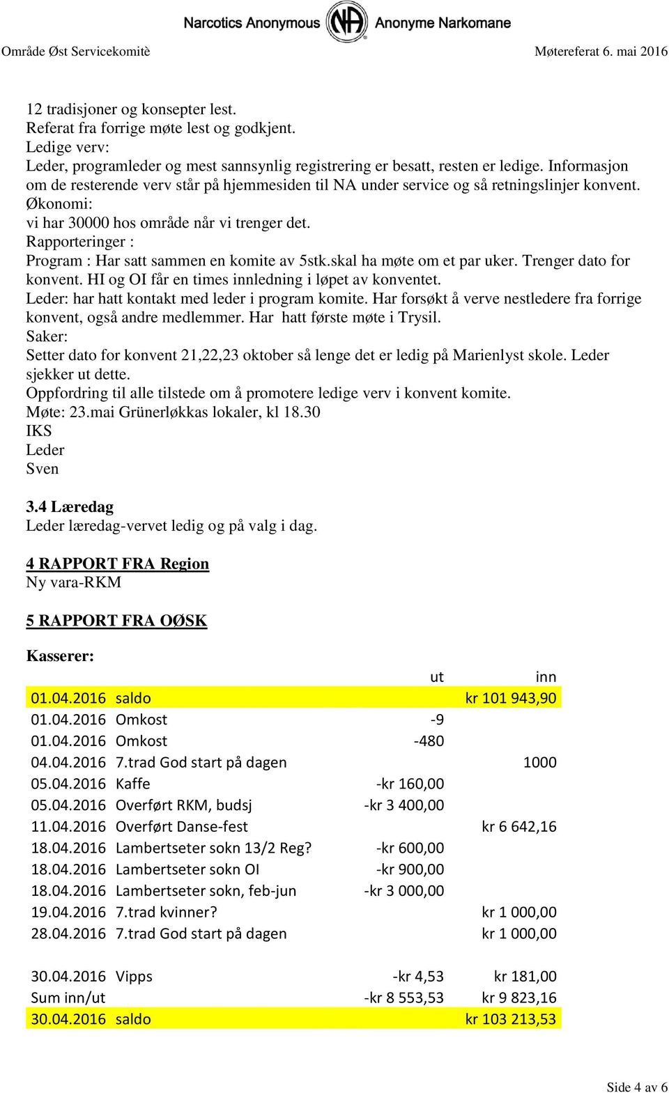 Rapporteringer : Program : Har satt sammen en komite av 5stk.skal ha møte om et par uker. Trenger dato for konvent. HI og OI får en times innledning i løpet av konventet.