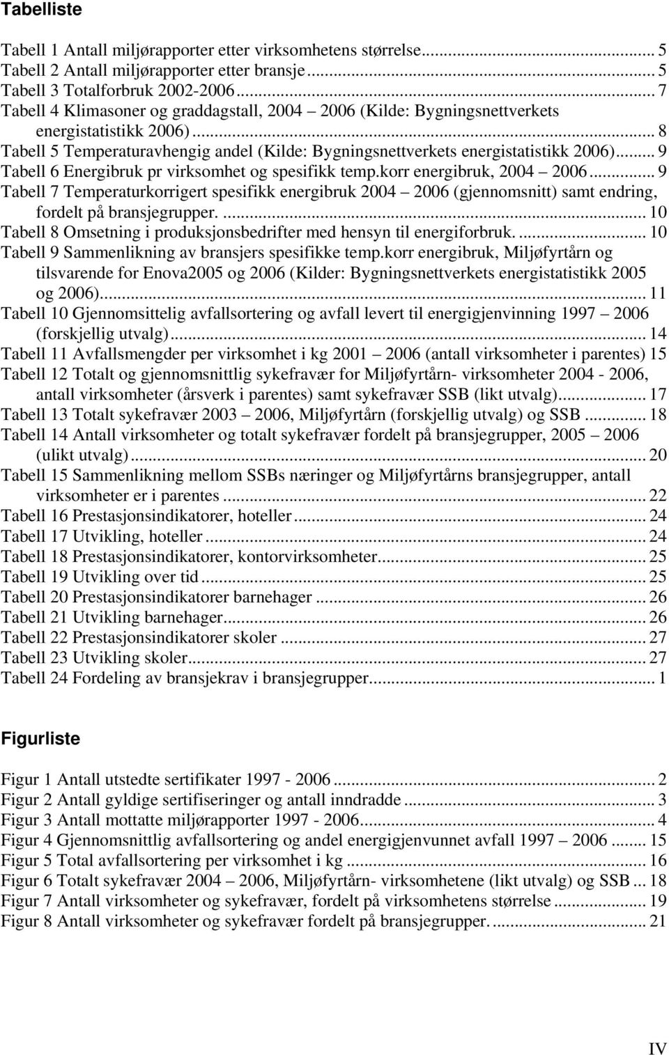 .. 9 Tabell 6 Energibruk pr virksomhet og spesifikk temp.korr energibruk, 2004 2006.