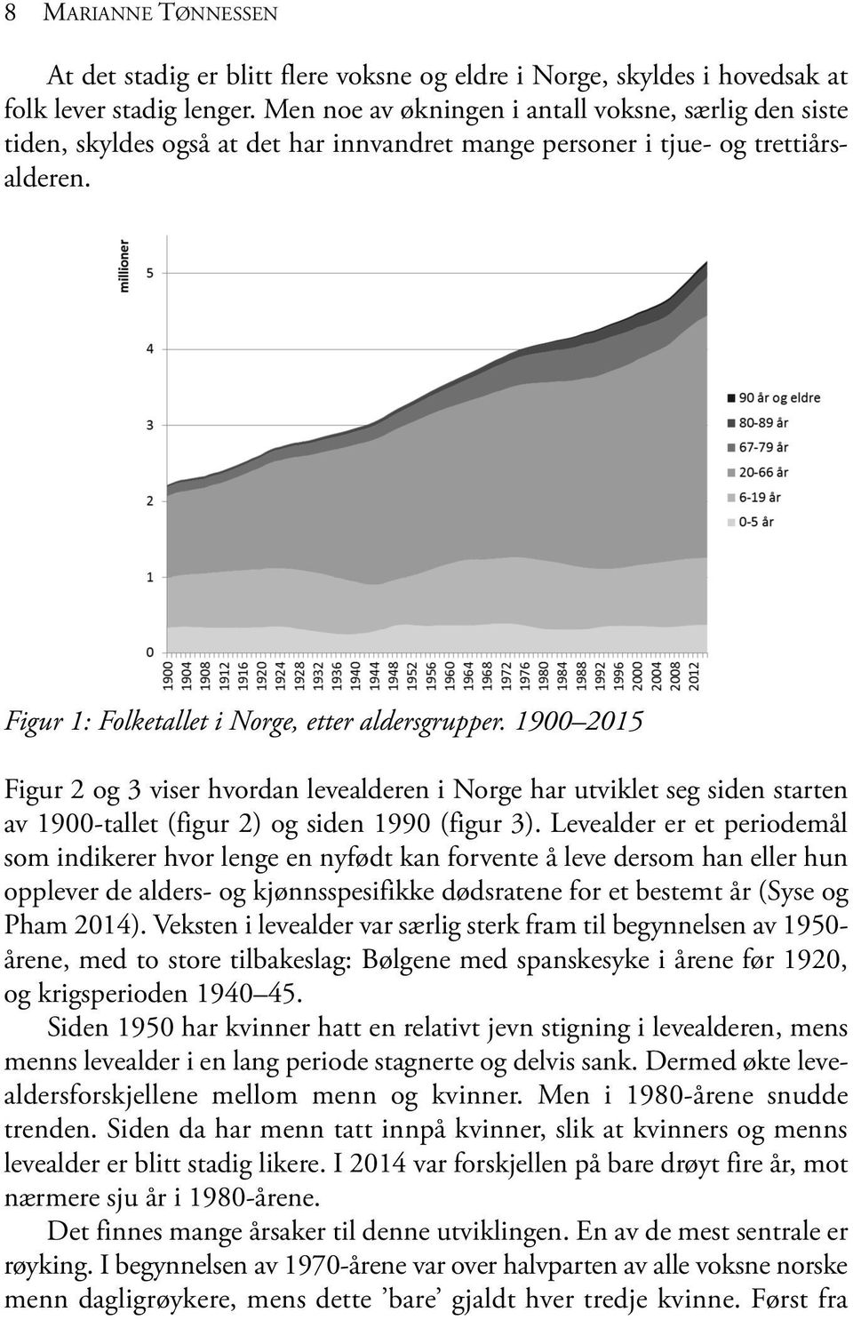 1900 2015 Figur 2 og 3 viser hvordan levealderen i Norge har utviklet seg siden starten av 1900-tallet (figur 2) og siden 1990 (figur 3).