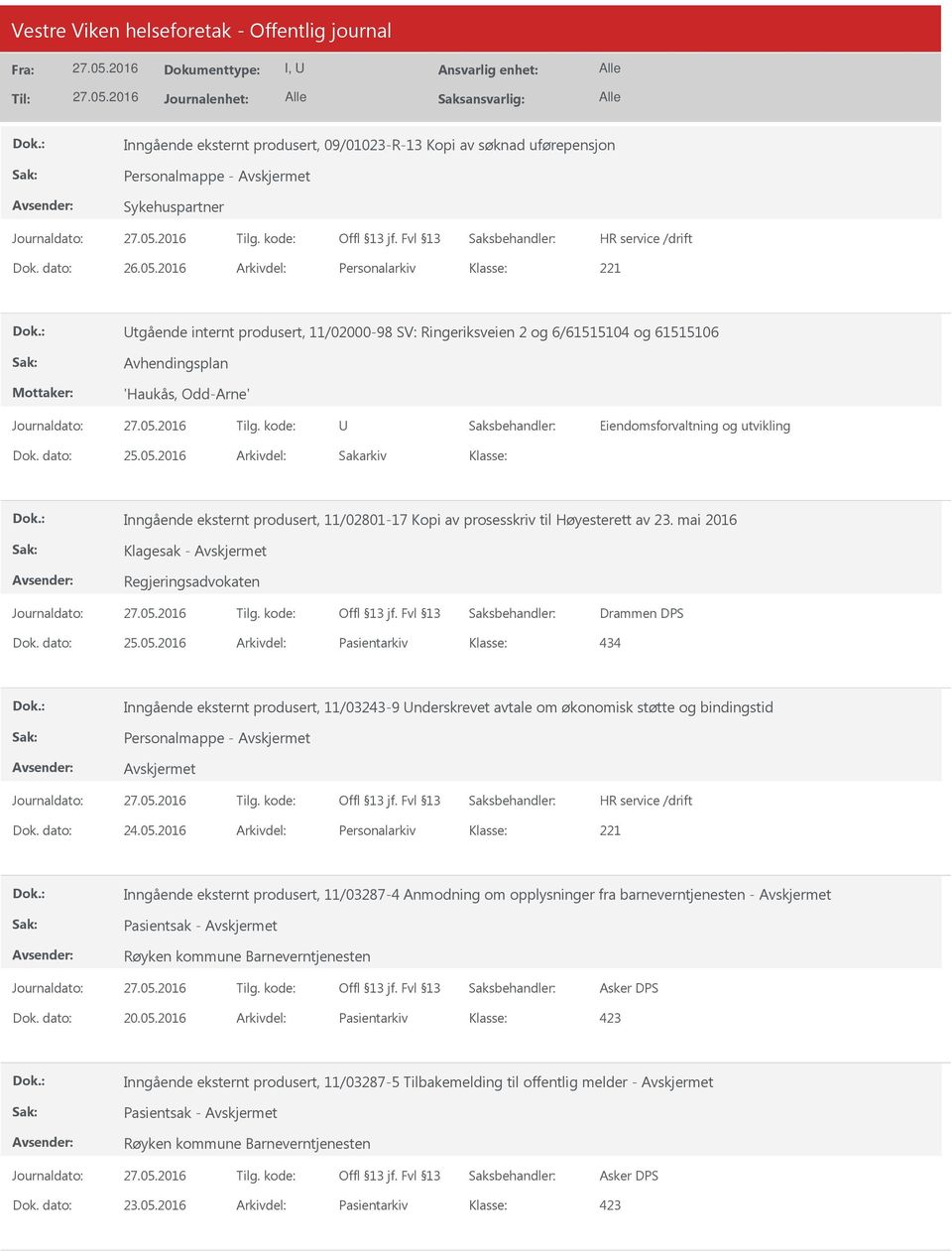 2016 Arkivdel: Sakarkiv Inngående eksternt produsert, 11/02801-17 Kopi av prosesskriv til Høyesterett av 23. mai 2016 Klagesak - Regjeringsadvokaten Drammen DPS Dok. dato: 25.05.