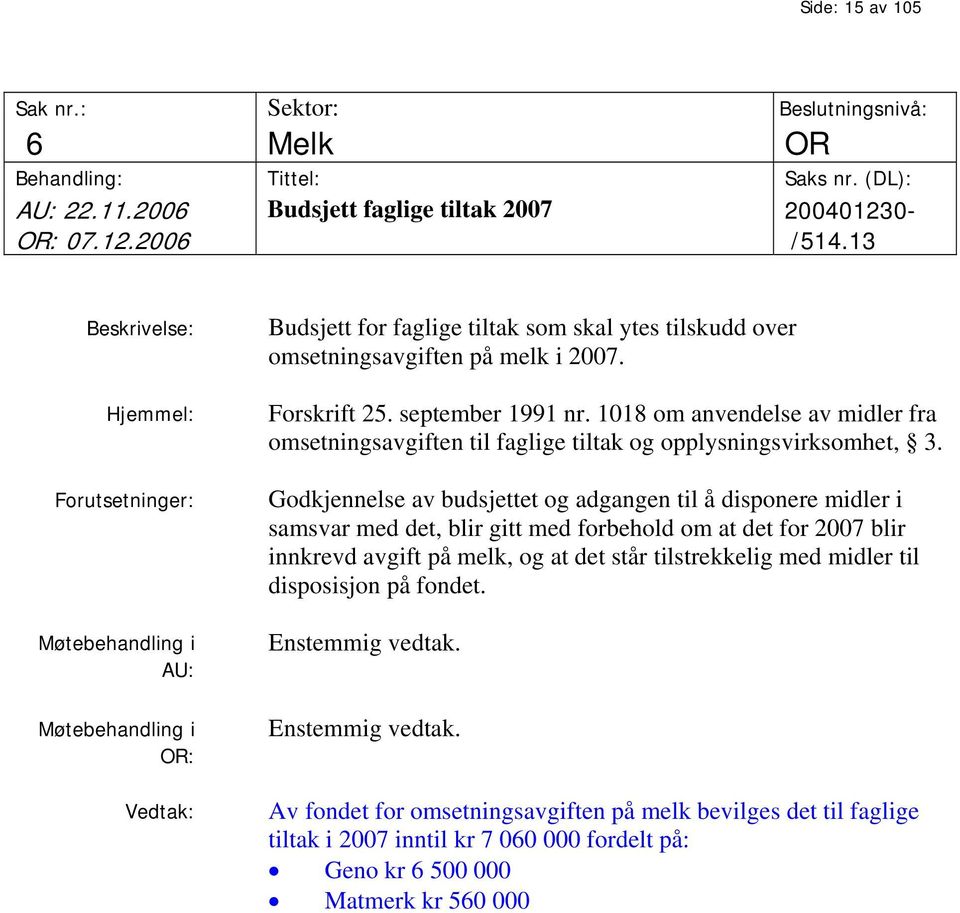 september 1991 nr. 1018 om anvendelse av midler fra omsetningsavgiften til faglige tiltak og opplysningsvirksomhet, 3.