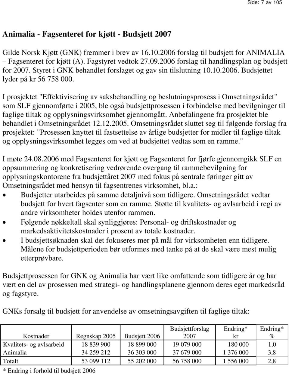 I prosjektet "Effektivisering av saksbehandling og beslutningsprosess i Omsetningsrådet" som SLF gjennomførte i 2005, ble også budsjettprosessen i forbindelse med bevilgninger til faglige tiltak og