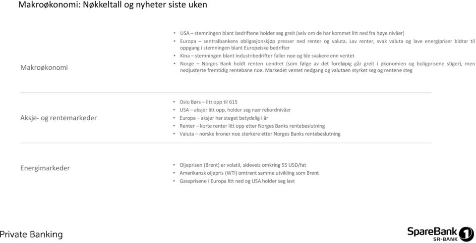 Lav renter, svak valuta og lave energipriser bidrar til oppgang i stemningen blant Europeiske bedrifter Kina stemningen blant industribedrifter faller noe og ble svakere enn ventet Norge Norges Bank