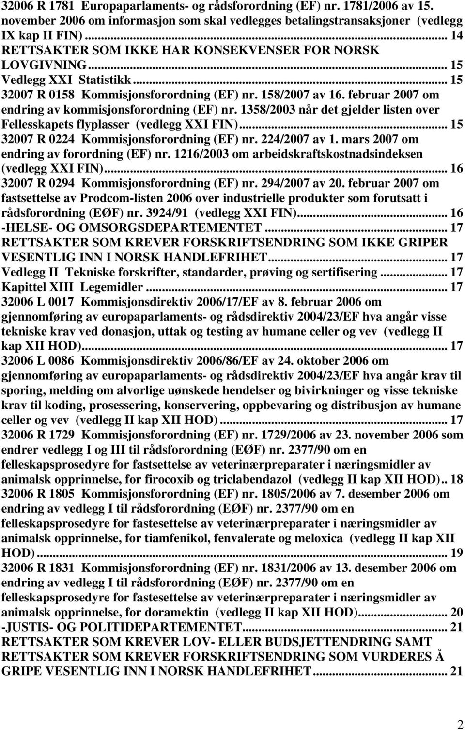 februar 2007 om endring av kommisjonsforordning (EF) nr. 1358/2003 når det gjelder listen over Fellesskapets flyplasser (vedlegg XXI FIN)... 15 32007 R 0224 Kommisjonsforordning (EF) nr.