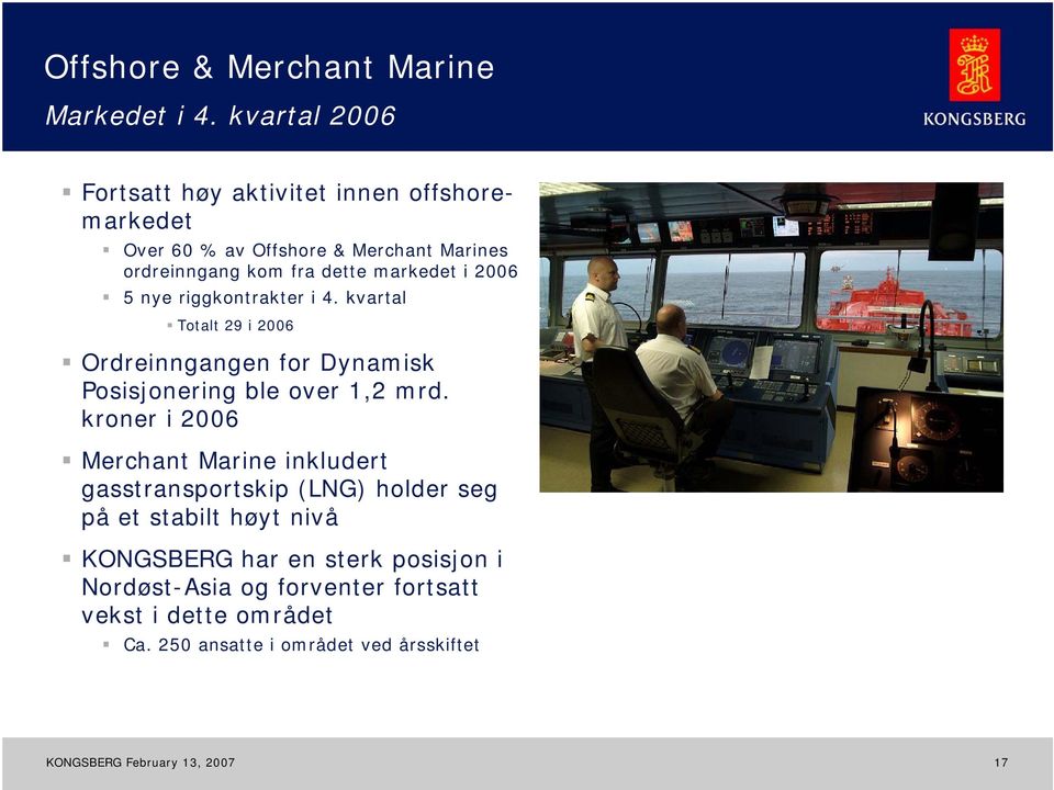 markedet i 26 5 nye riggkontrakter i 4. kvartal Totalt 29 i 26 Ordreinngangen for Dynamisk Posisjonering ble over 1,2 mrd.