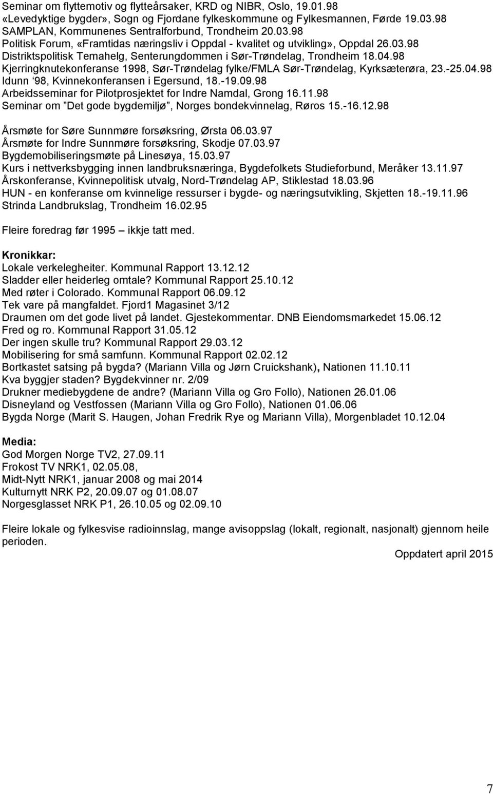 04.98 Kjerringknutekonferanse 1998, Sør-Trøndelag fylke/fmla Sør-Trøndelag, Kyrksæterøra, 23.-25.04.98 Idunn 98, Kvinnekonferansen i Egersund, 18.-19.09.