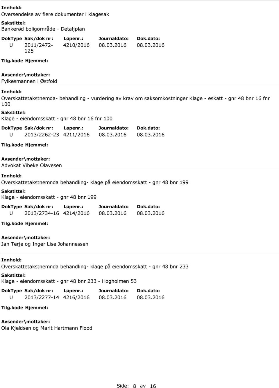 Overskattetakstnemnda behandling- klage på eiendomsskatt - gnr 48 bnr 199 Klage - eiendomsskatt - gnr 48 bnr 199 2013/2734-16 4214/2016 Jan Terje og nger Lise Johannessen