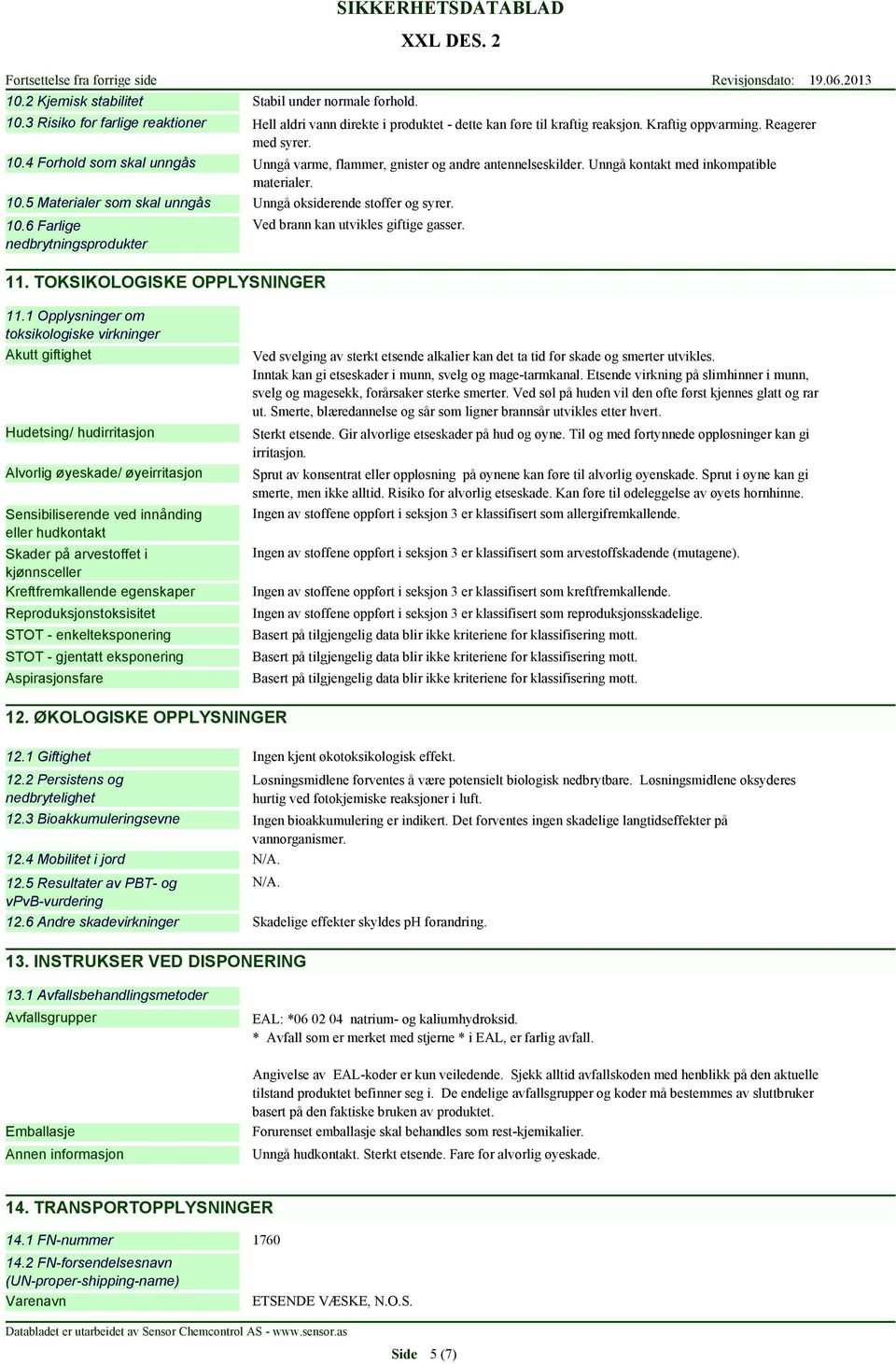 10.6 Farlige nedbrytningsprodukter 11.