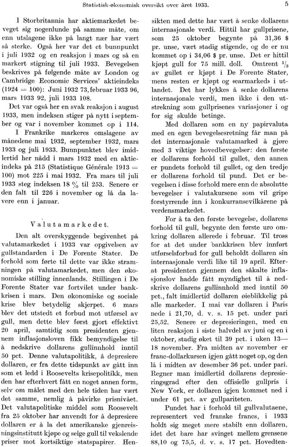 Bevegelsen beskrives på følgende måte av London og Cambridge Economic Services' aktieindeks (1924 = 100): Juni 73, februar 96, mars 92, juli 108.