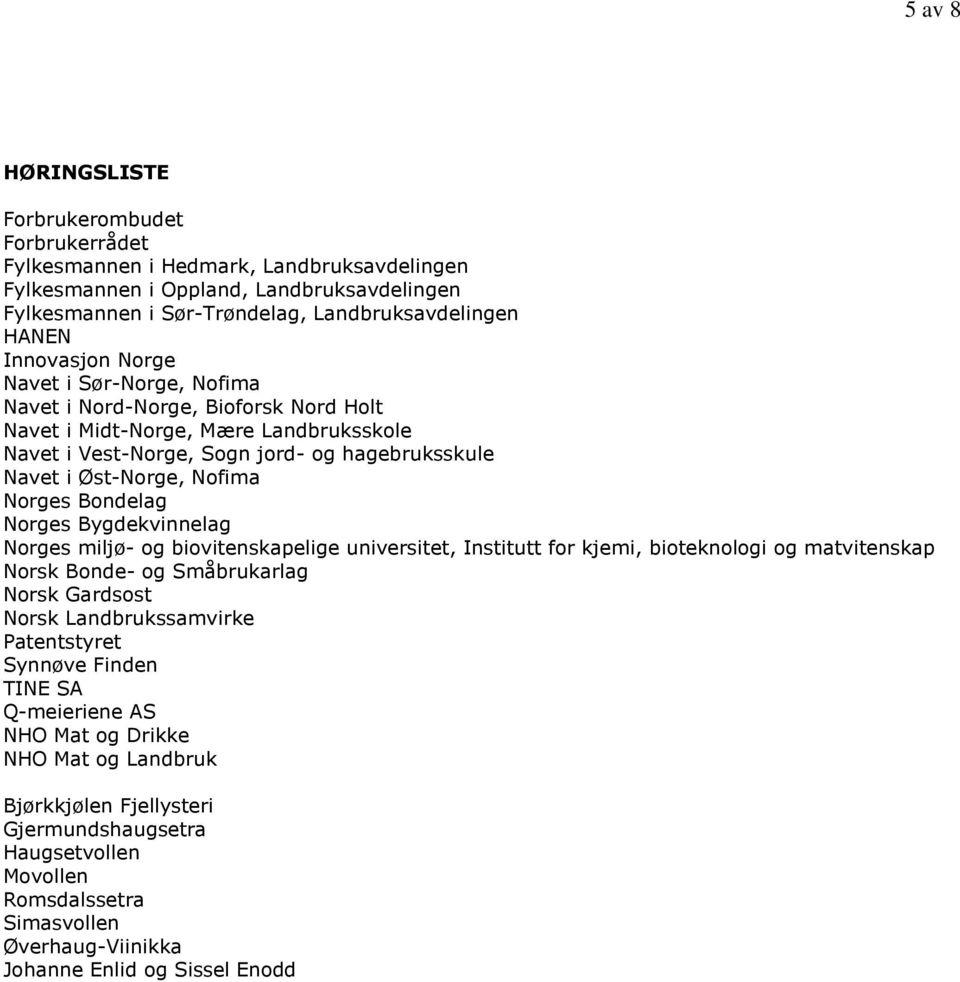 Norges Bondelag Norges Bygdekvinnelag Norges miljø- og biovitenskapelige universitet, Institutt for kjemi, bioteknologi og matvitenskap Norsk Bonde- og Småbrukarlag Norsk Gardsost Norsk