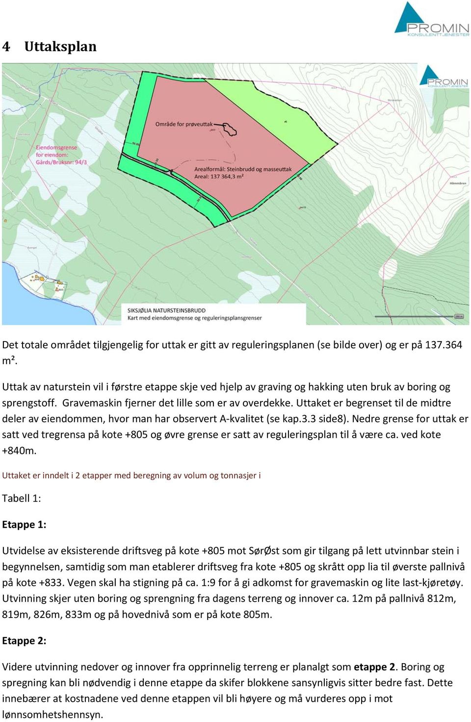 Uttaket er begrenset til de midtre deler av eiendommen, hvor man har observert A kvalitet (se kap.3.3 side8).