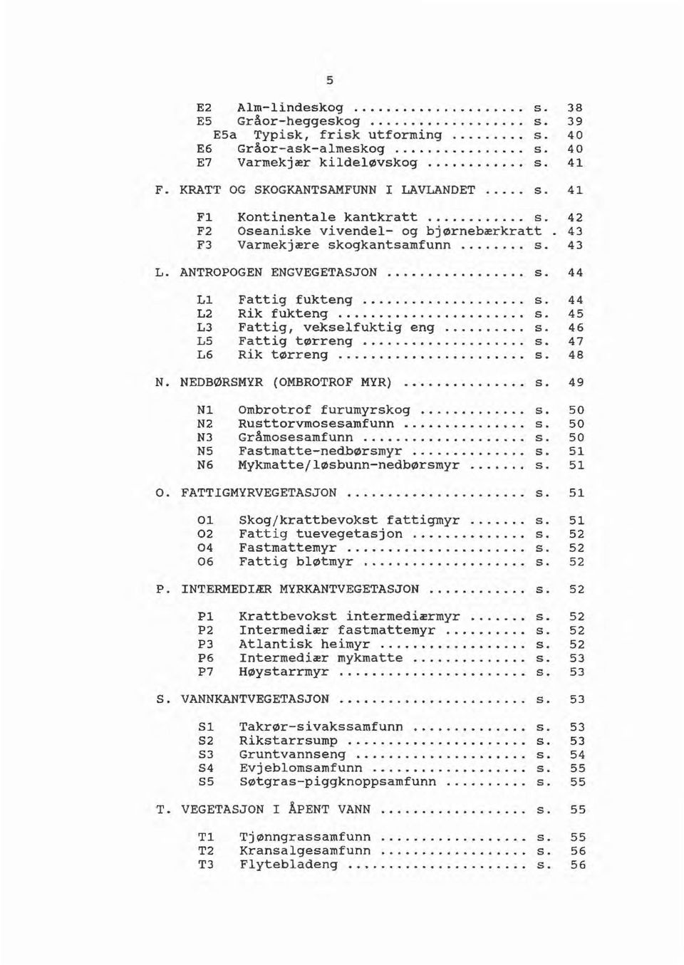 .. s. 46 L5 Fattig tørreng.................... s. 4 7 L6 Ri tørreng... s. 48 N. NEDBØRSMYR (OMBROTROF MYR)...... s. 49 Nl Ombrotrof furumyrsog... s. 50 N2 Rusttorvmosesamfunn... s. 50 NJ Gråmosesamfunn.