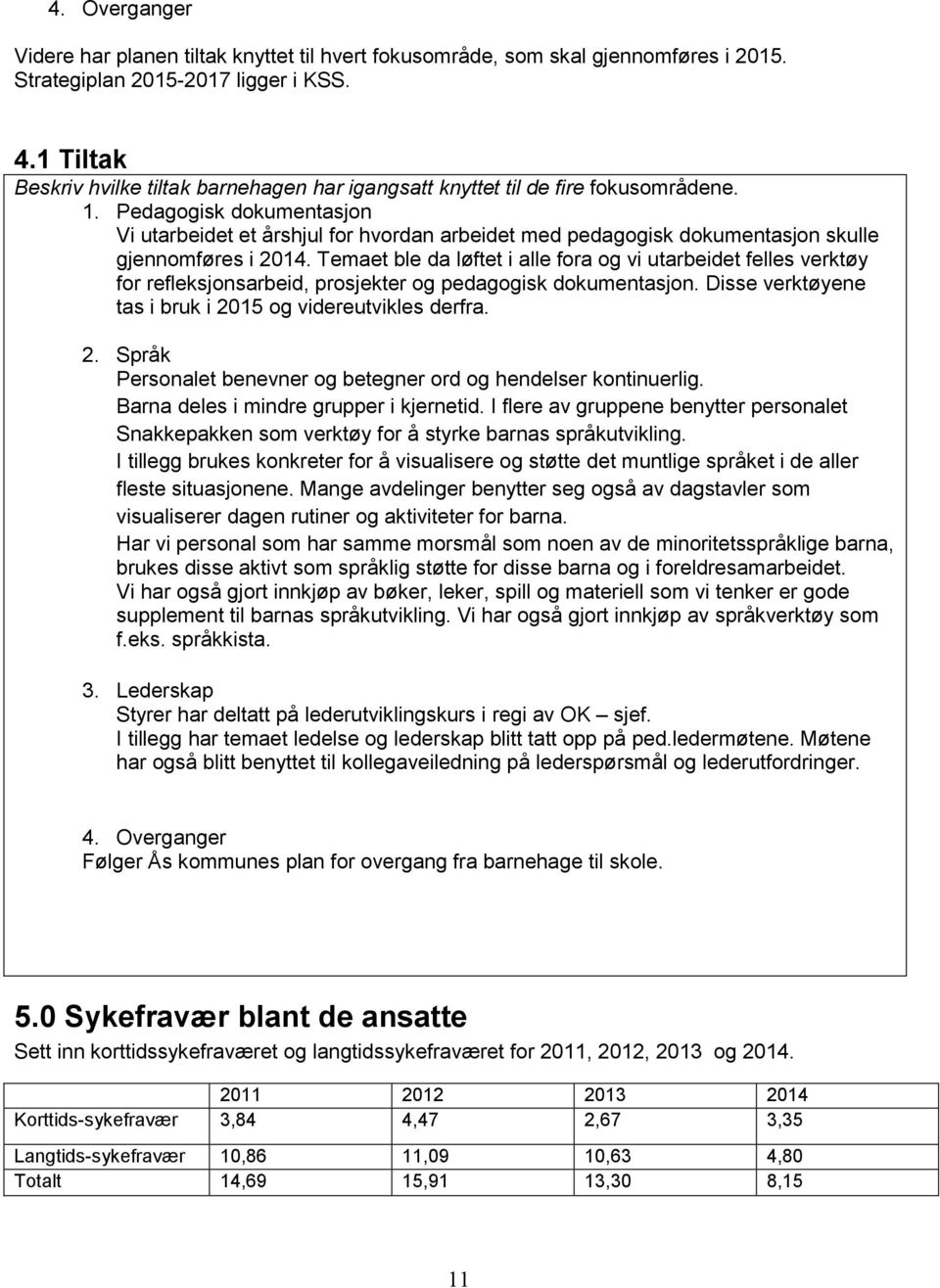 Pedagogisk dokumentasjon Vi utarbeidet et årshjul for hvordan arbeidet med pedagogisk dokumentasjon skulle gjennomføres i 2014.