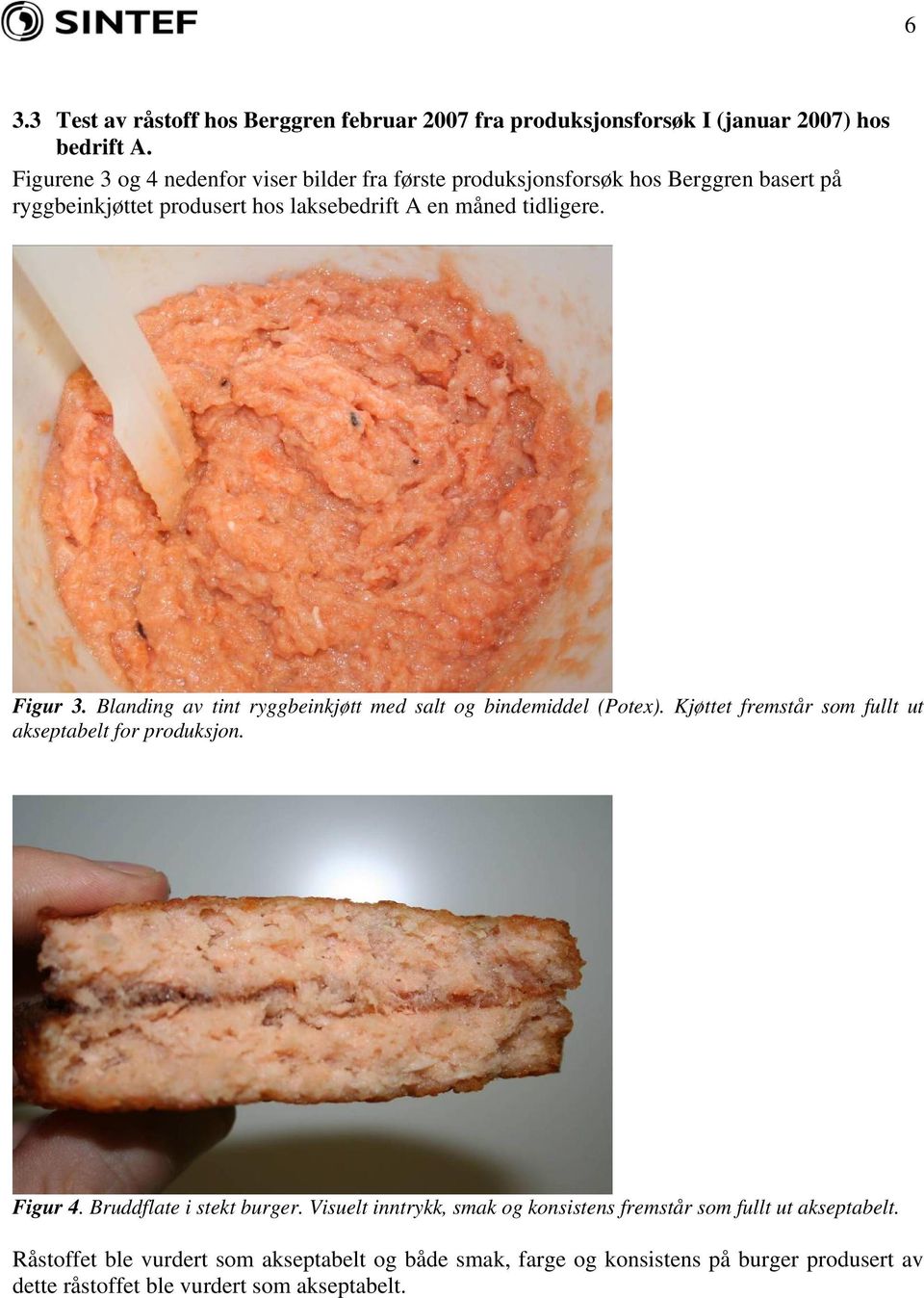 Figur 3. Blanding av tint ryggbeinkjøtt med salt og bindemiddel (Potex). Kjøttet fremstår som fullt ut akseptabelt for produksjon. Figur 4.