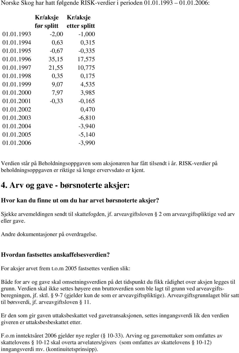 RISK-verdier på beholdningsoppgaven er riktige så lenge ervervsdato er kjent. 4. Arv og gave - børsnoterte aksjer: Hvor kan du finne ut om du har arvet børsnoterte aksjer?