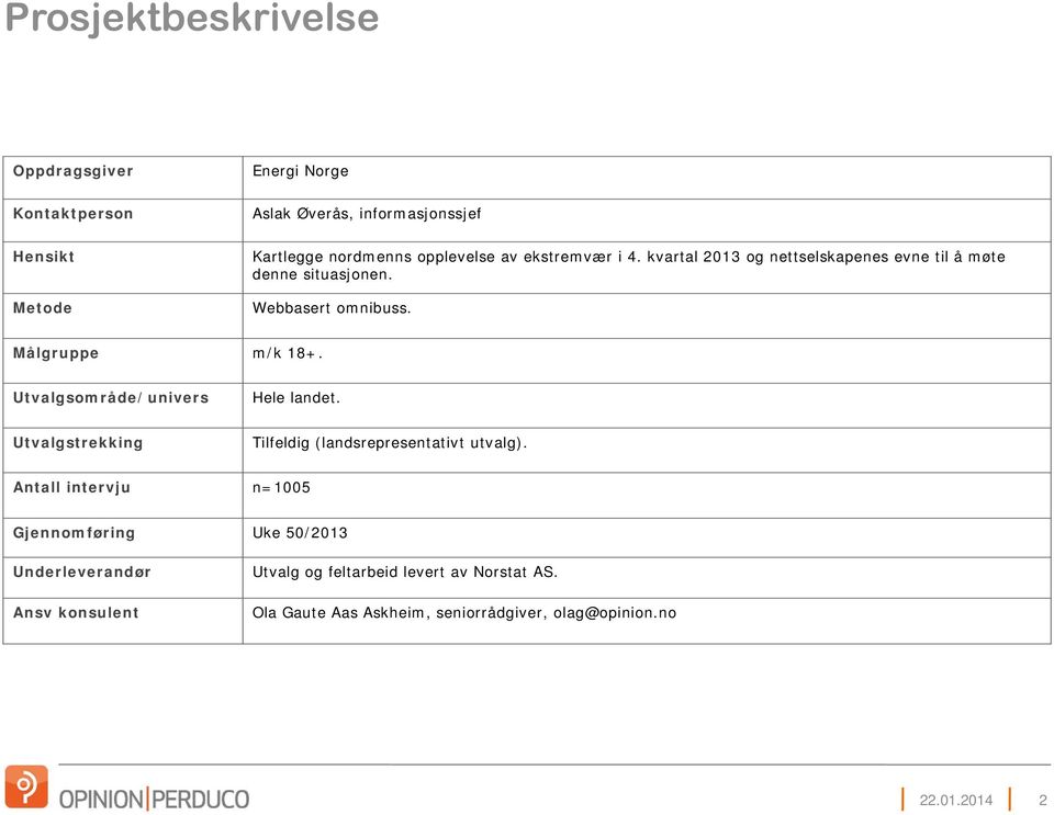 Utvalgsområde/univers Hele landet. Utvalgstrekking Tilfeldig (landsrepresentativt utvalg).