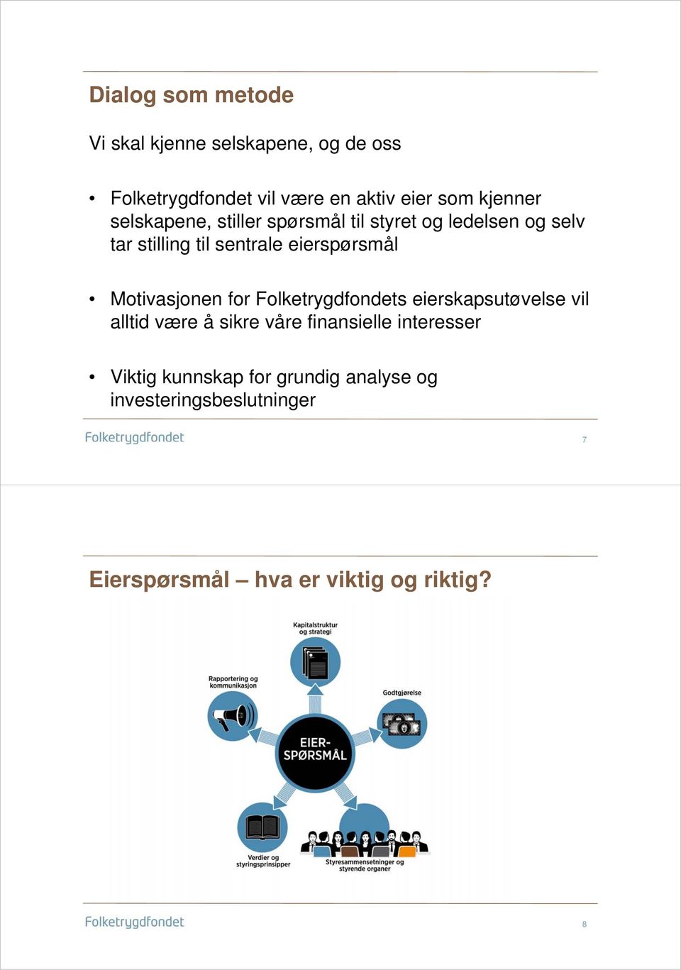 eierspørsmål Motivasjonen for Folketrygdfondets eierskapsutøvelse vil alltid være å sikre våre