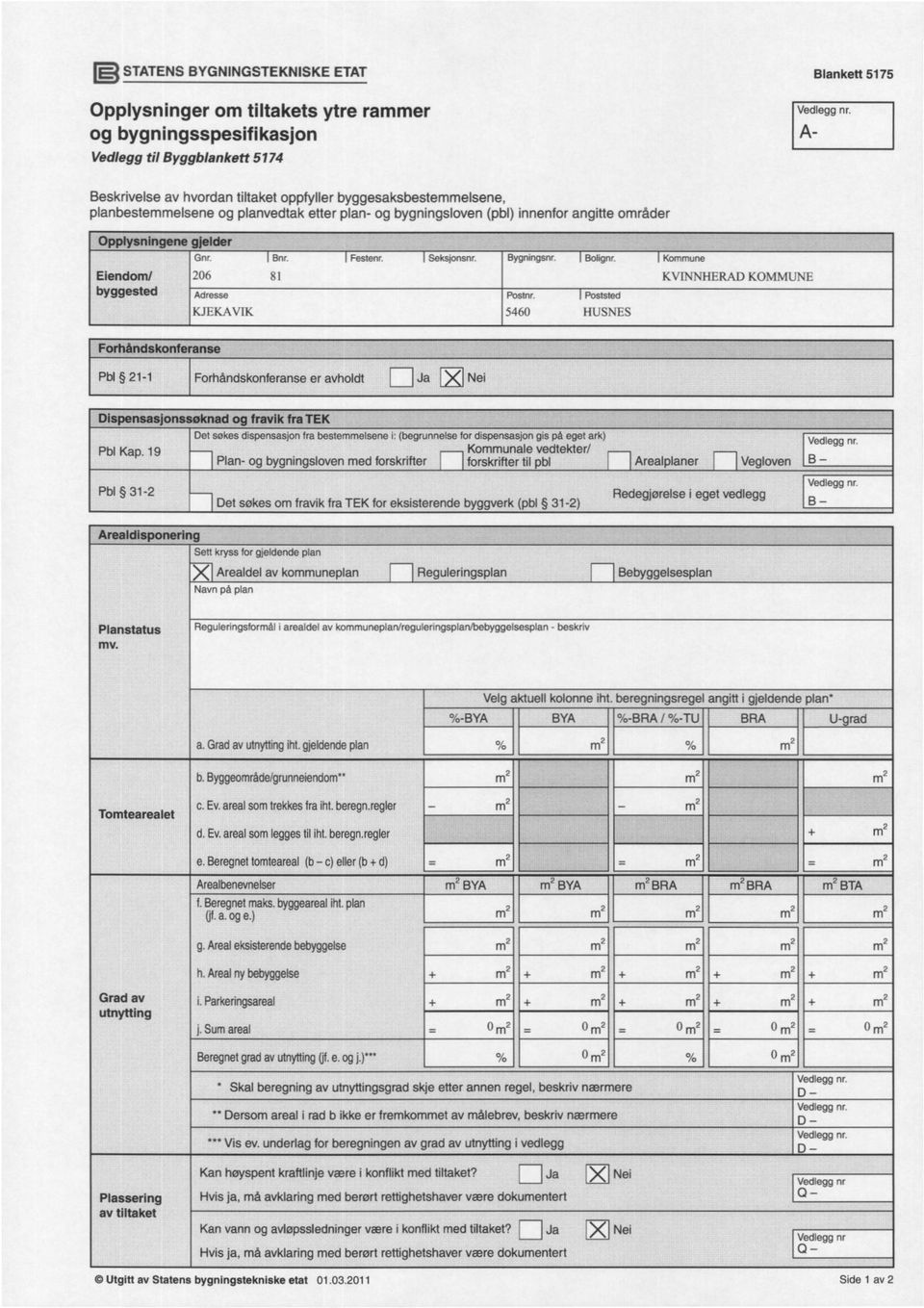 Kommune EiendonV 206 81 KVINNHERAD KOMMUNE byggested AdreSSe POStnr.