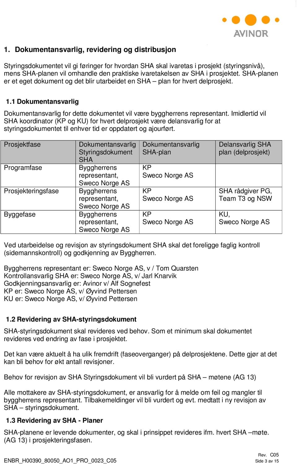 1 Dokumentansvarlig Dokumentansvarlig for dette dokumentet vil være byggherrens representant.