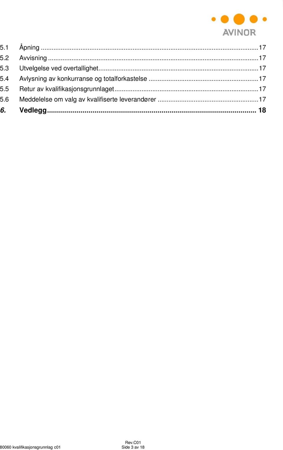 .. 17 5.6 Meddelelse om valg av kvalifiserte leverandører... 17 6.