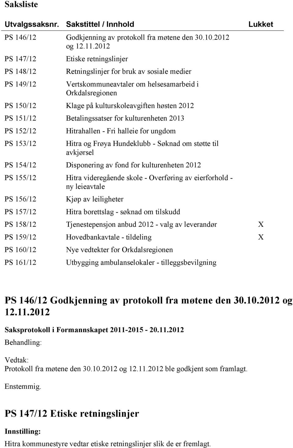 høsten 2012 PS 151/12 Betalingssatser for kulturenheten 2013 PS 152/12 PS 153/12 Hitrahallen - Fri halleie for ungdom Hitra og Frøya Hundeklubb - Søknad om støtte til avkjørsel PS 154/12 Disponering