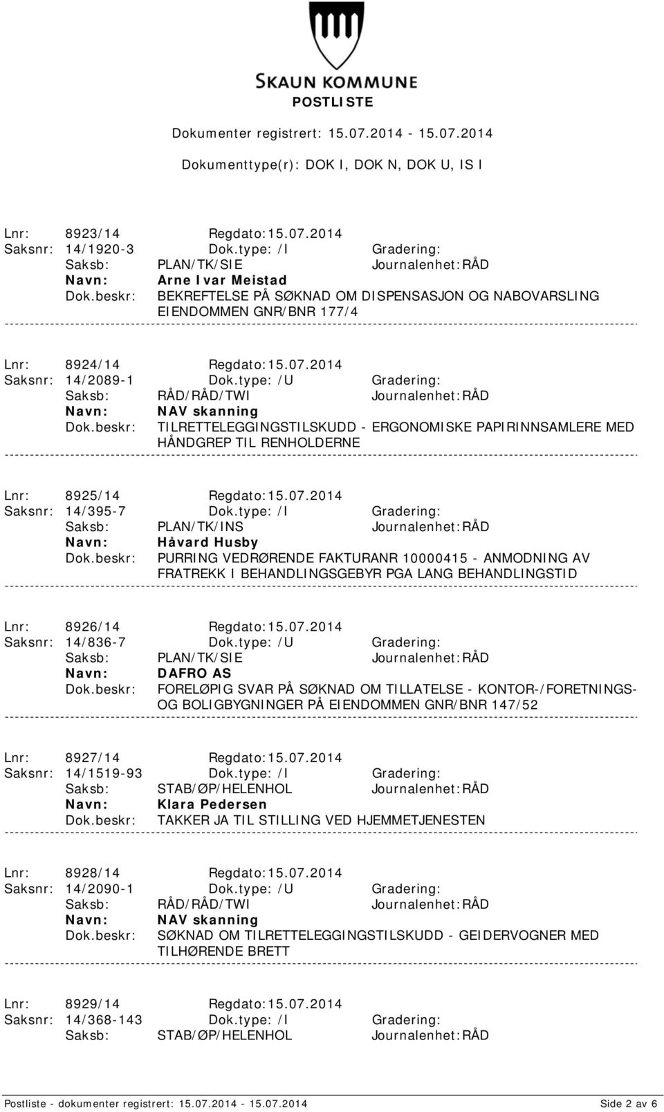 2014 Saksnr: 14/2089-1 Dok.