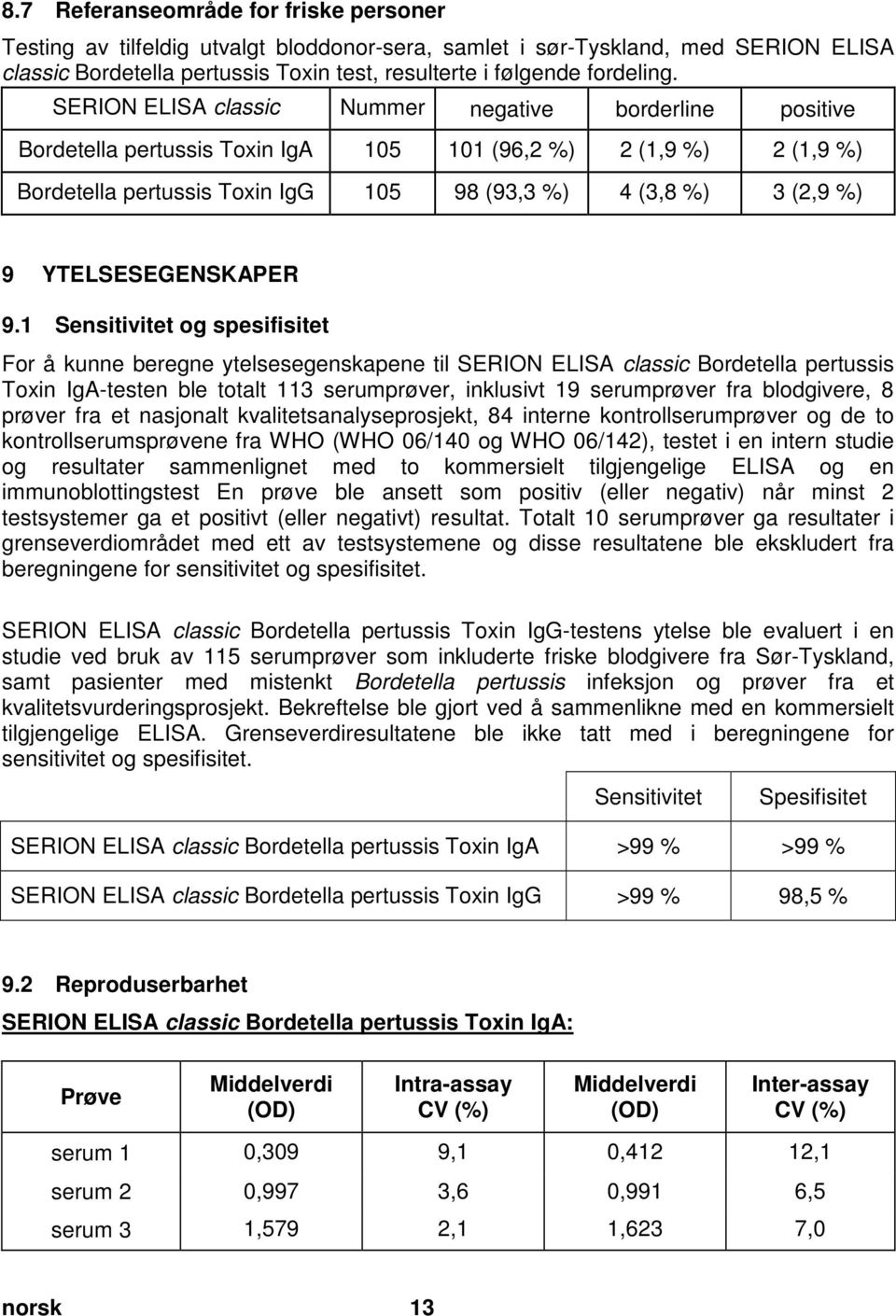 doc @ 32862 @ 1 Pos: 38 /Ar bei tsanl eitungen ELISA cl assic/gültig für all e D okumente/elisa classic/leistungsmer kmale/kapi tel überschrift: Sensiti vität und Spezi fität @