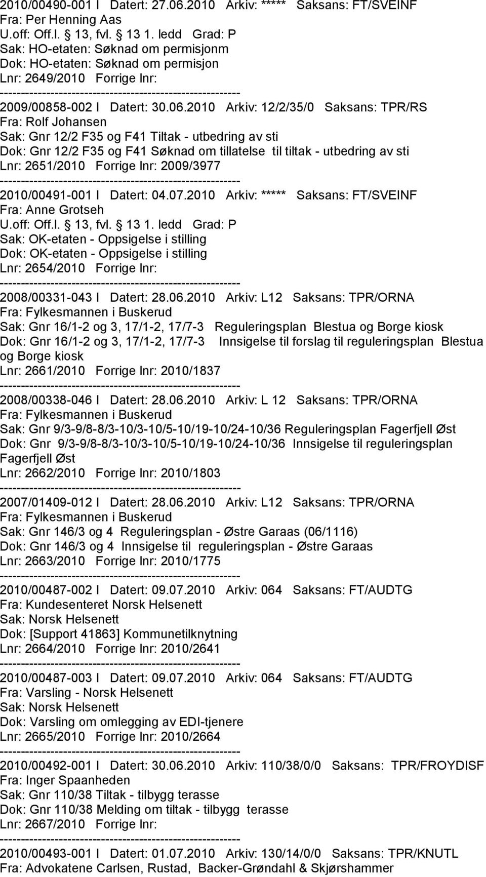 2010 Arkiv: 12/2/35/0 Saksans: TPR/RS Fra: Rolf Johansen Sak: Gnr 12/2 F35 og F41 Tiltak - utbedring av sti Dok: Gnr 12/2 F35 og F41 Søknad om tillatelse til tiltak - utbedring av sti Lnr: 2651/2010