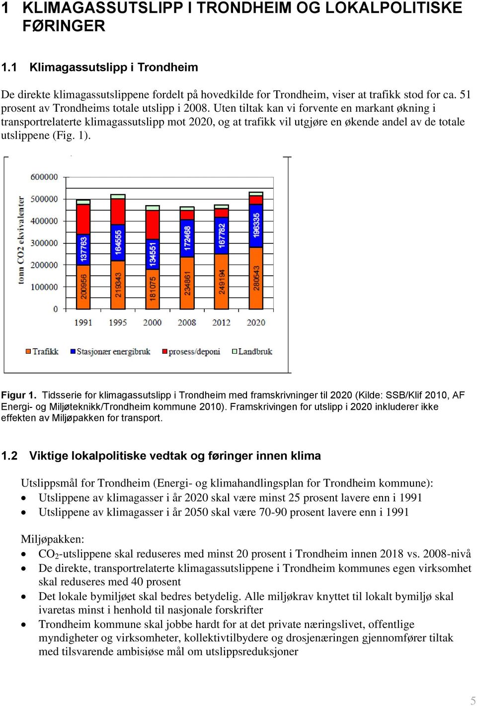 Uten tiltak kan vi forvente en markant økning i transportrelaterte klimagassutslipp mot 2020, og at trafikk vil utgjøre en økende andel av de totale utslippene (Fig. 1). Figur 1.