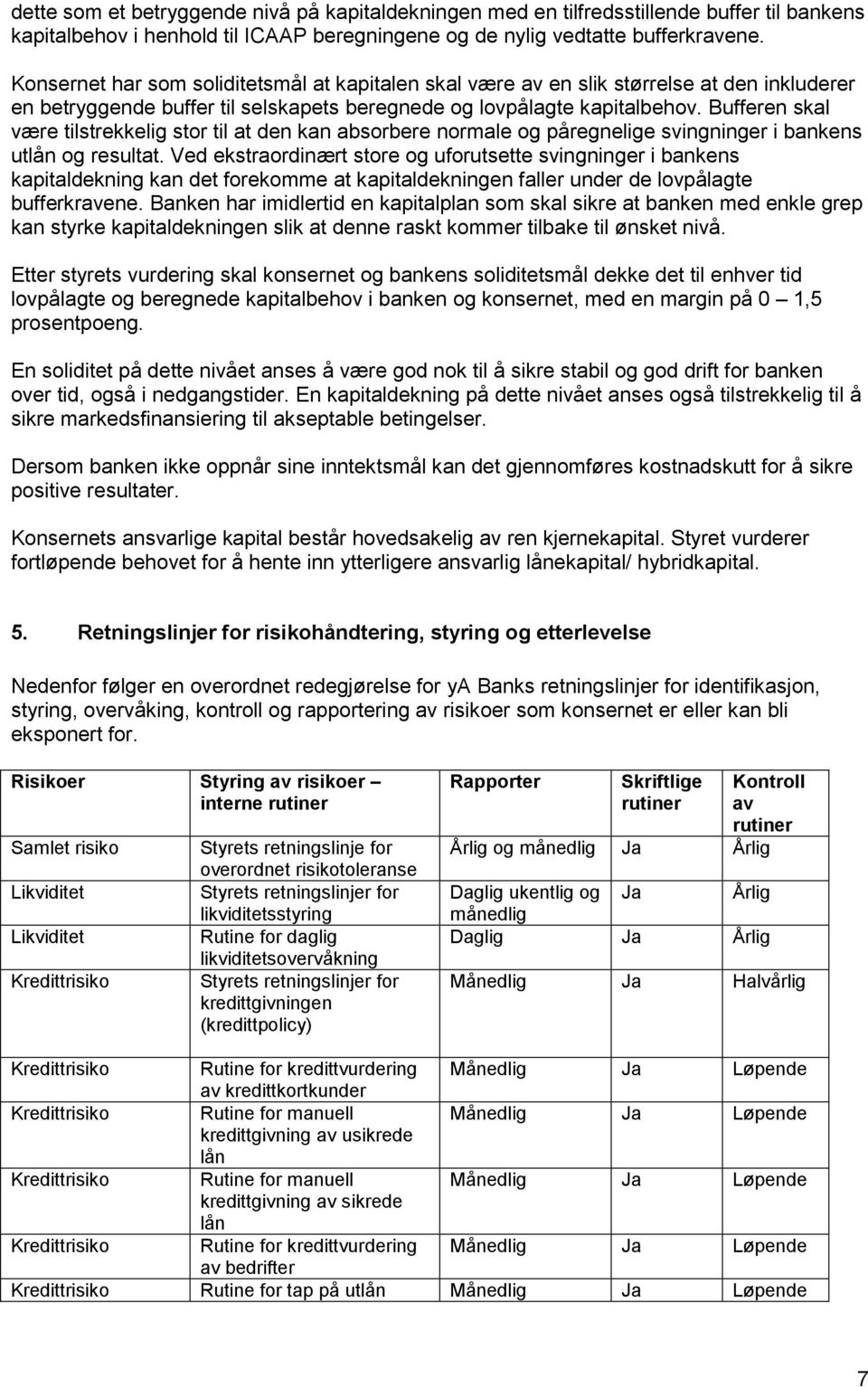 Bufferen skal være tilstrekkelig stor til at den kan absorbere normale og påregnelige svingninger i bankens utlån og resultat.