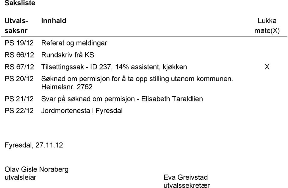 for å ta opp stilling utanom kommunen. Heimelsnr.