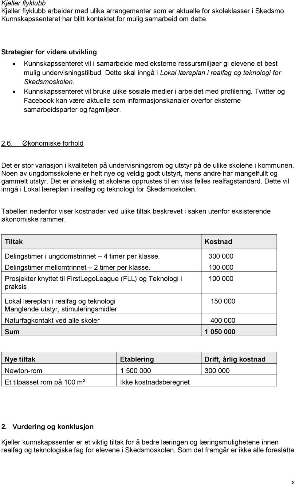 Dette skal inngå i Lokal læreplan i realfag og teknologi for Skedsmoskolen. Kunnskapssenteret vil bruke ulike sosiale medier i arbeidet med profilering.