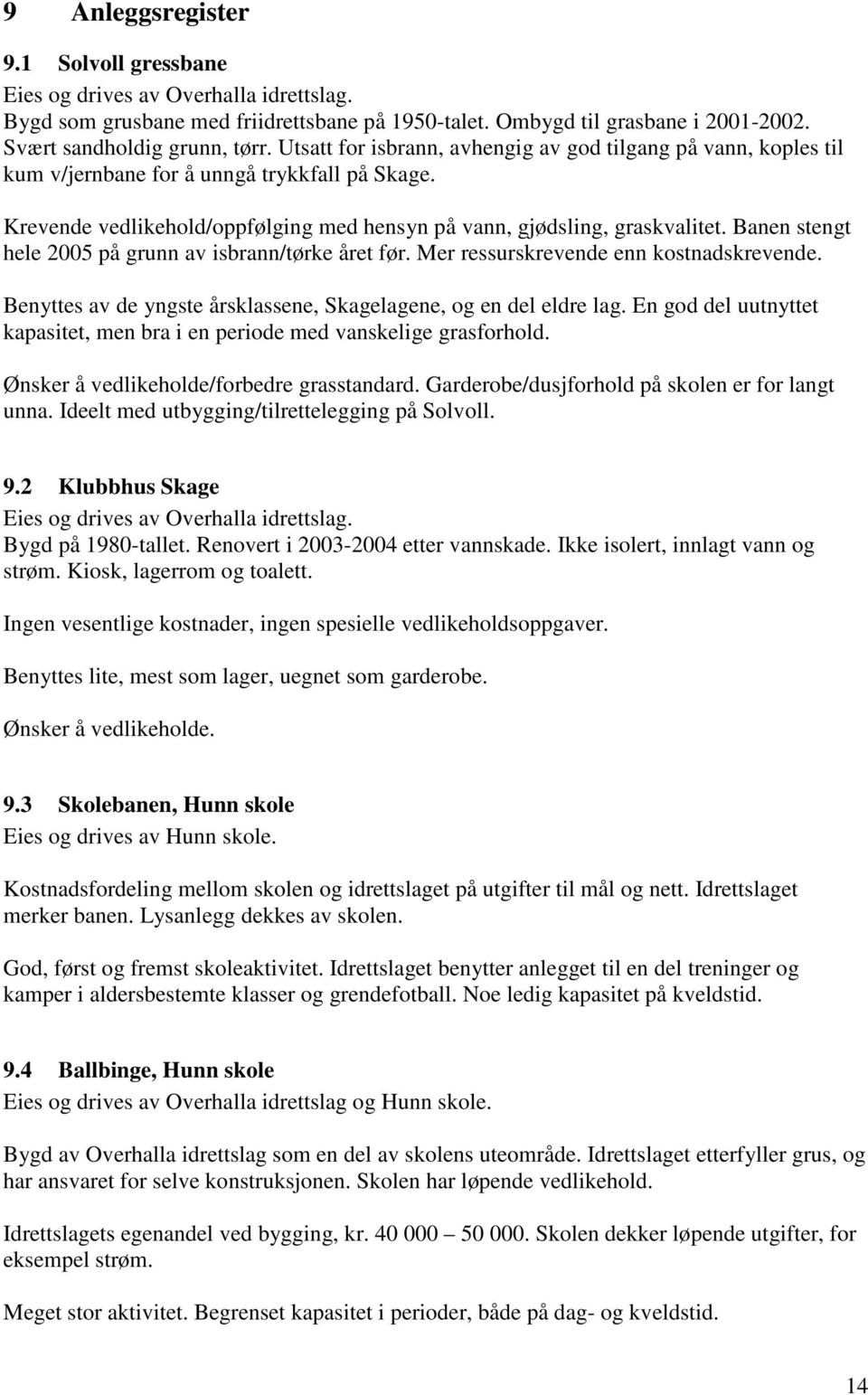 Banen stengt hele 2005 på grunn av isbrann/tørke året før. Mer ressurskrevende enn kostnadskrevende. Benyttes av de yngste årsklassene, Skagelagene, og en del eldre lag.