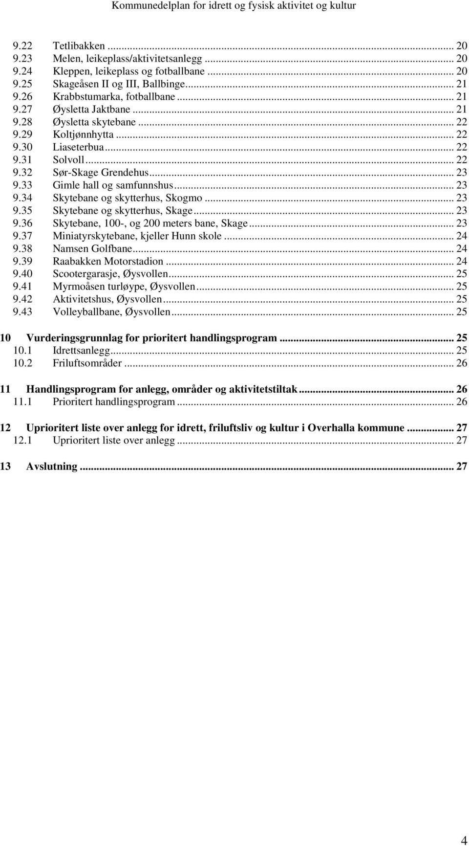 .. 23 9.33 Gimle hall og samfunnshus... 23 9.34 Skytebane og skytterhus, Skogmo... 23 9.35 Skytebane og skytterhus, Skage... 23 9.36 Skytebane, 100-, og 200 meters bane, Skage... 23 9.37 Miniatyrskytebane, kjeller Hunn skole.