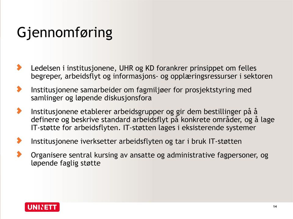 bestillinger på å definere og beskrive standard arbeidsflyt på konkrete områder, og å lage IT-støtte for arbeidsflyten.