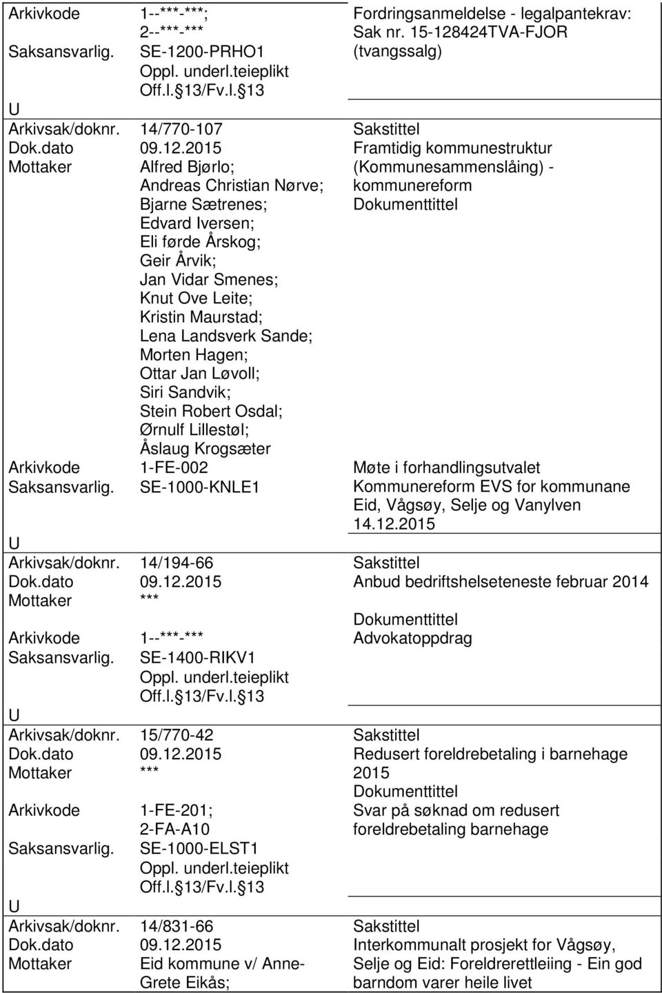 424TVA-FJOR (tvangssalg) Arkivsak/doknr. 14/770-107 Sakstittel Dok.dato 09.12.