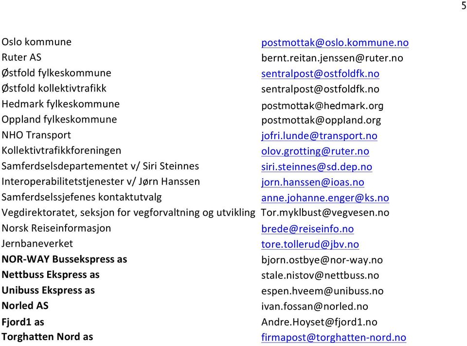 no Samferdselsdepartementet v/ Siri Steinnes siri.steinnes@sd.dep.no Interoperabilitetstjenester v/ Jørn Hanssen jorn.hanssen@ioas.no Samferdselssjefenes kontaktutvalg anne.johanne.enger@ks.