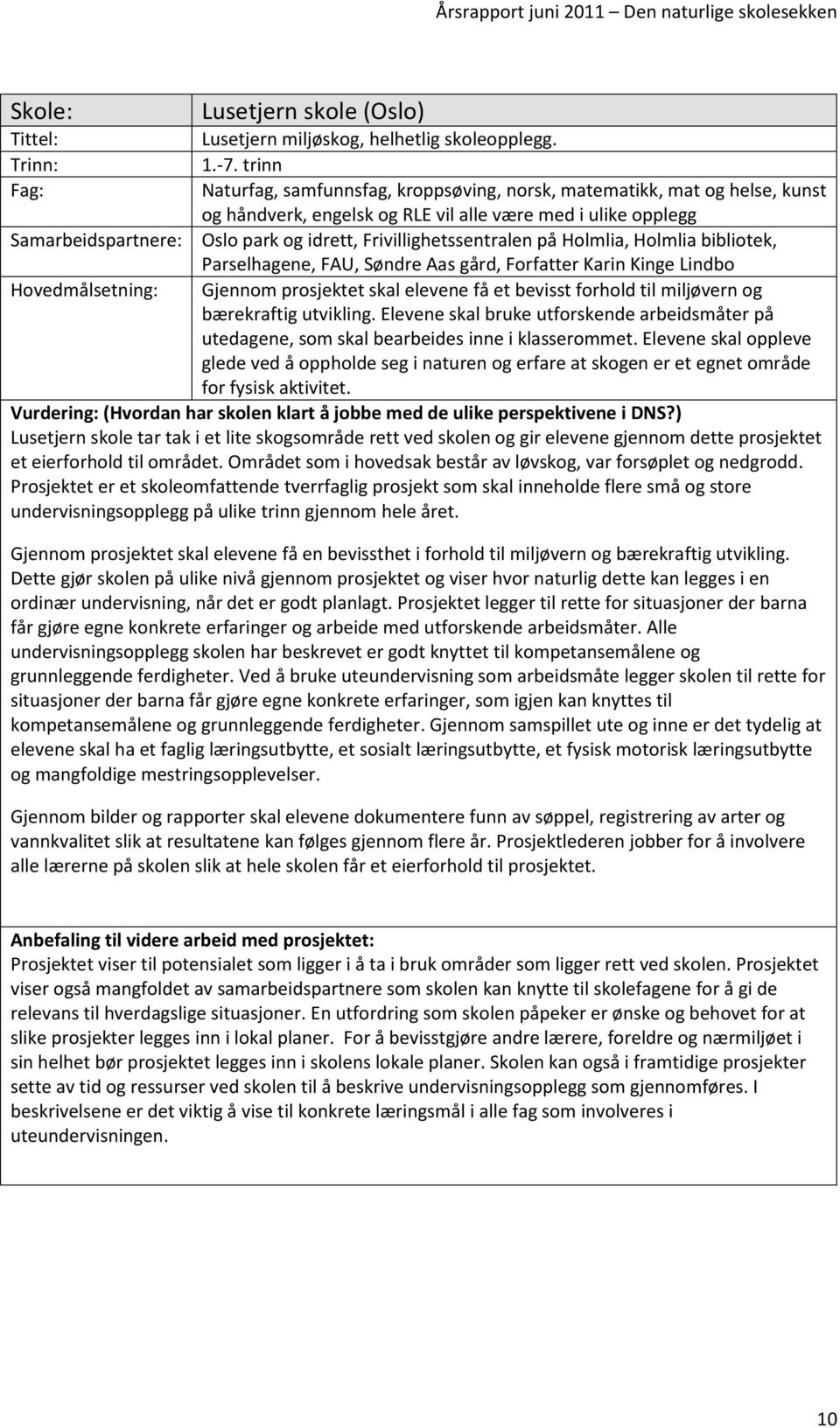 Holmlia bibliotek, Parselhagene, FAU, Søndre Aas gård, Forfatter Karin Kinge Lindbo Gjennom prosjektet skal elevene få et bevisst forhold til miljøvern og bærekraftig utvikling.