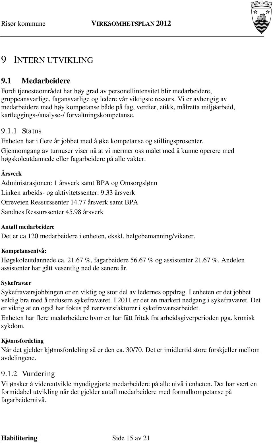 1 Status Enheten har i flere år jobbet med å øke kompetanse og stillingsprosenter.