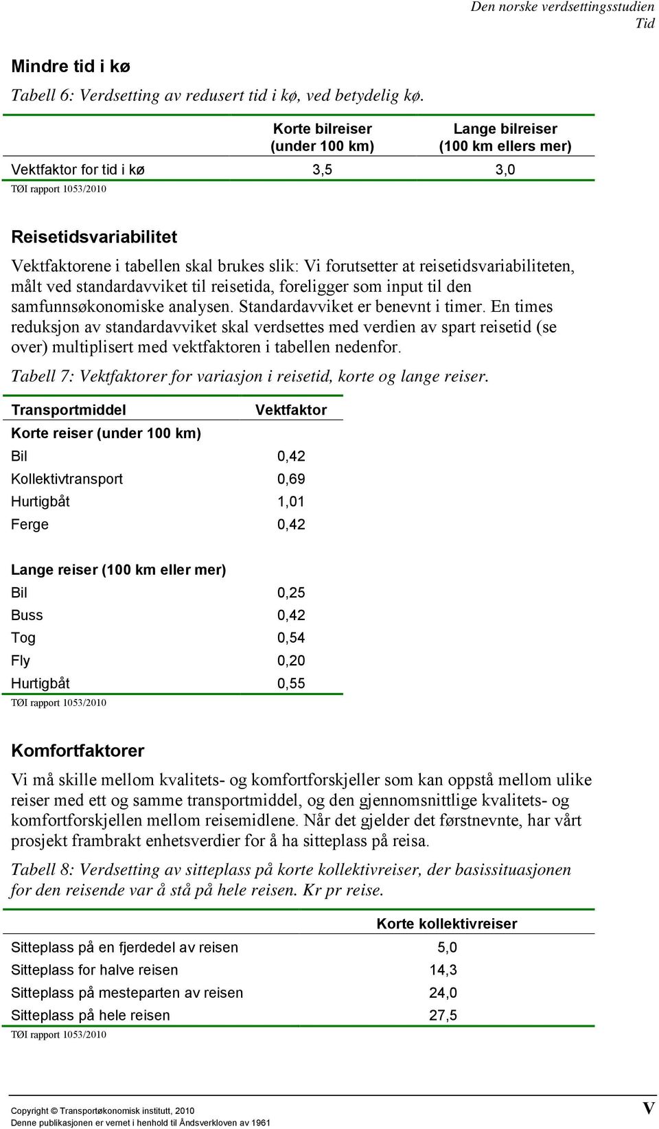 forutsetter at reisetidsvariabiliteten, målt ved standardavviket til reisetida, foreligger som input til den samfunnsøkonomiske analysen. Standardavviket er benevnt i timer.