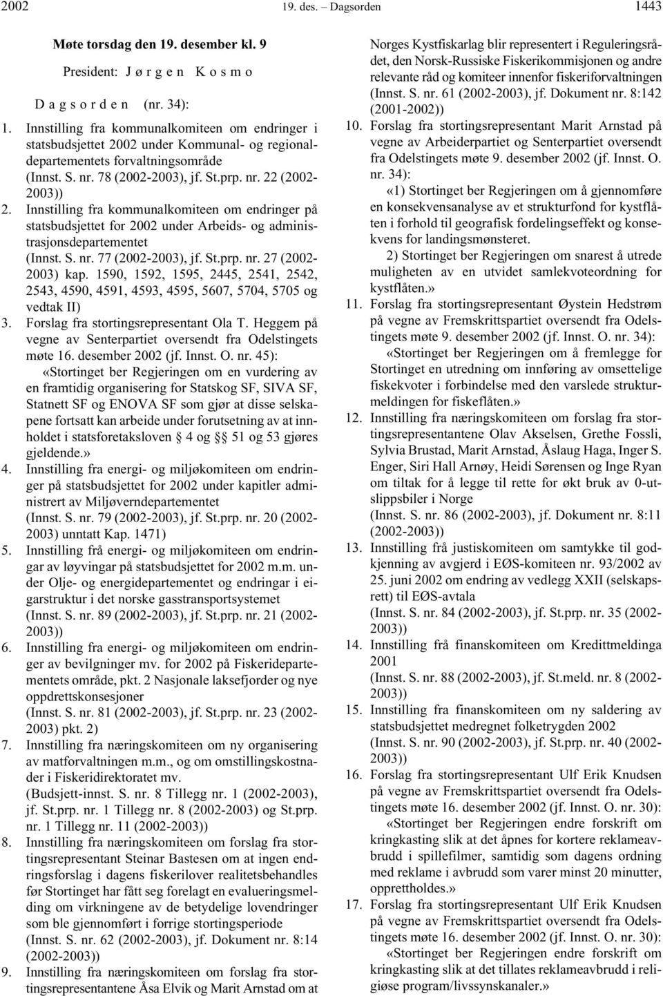 Innstilling fra kommunalkomiteen om endringer på statsbudsjettet for 2002 under Arbeids- og administrasjonsdepartementet (Innst. S. nr. 77 (2002-2003), jf. St.prp. nr. 27 (2002-2003) kap.