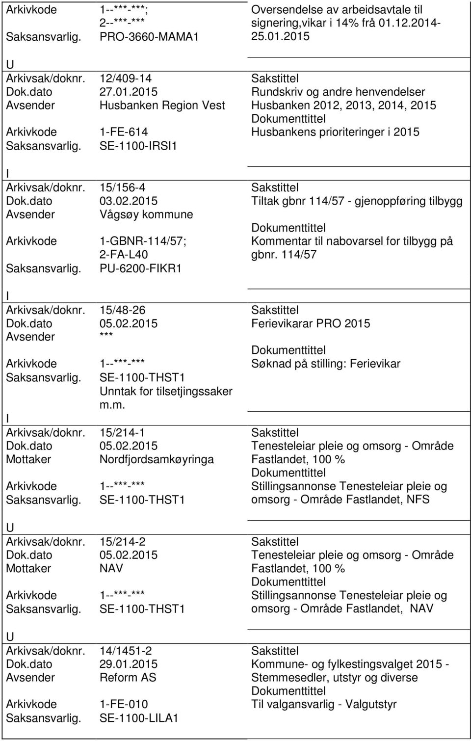 15/156-4 Sakstittel Dok.dato 03.02.2015 Tiltak gbnr 114/57 - gjenoppføring tilbygg Avsender Vågsøy kommune 1-GBNR-114/57; P-6200-FKR1 Kommentar til nabovarsel for tilbygg på gbnr.