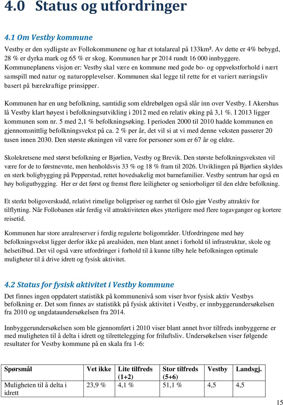 Kommunen skal legge til rette for et variert næringsliv basert på bærekraftige prinsipper. Kommunen har en ung befolkning, samtidig som eldrebølgen også slår inn over Vestby.