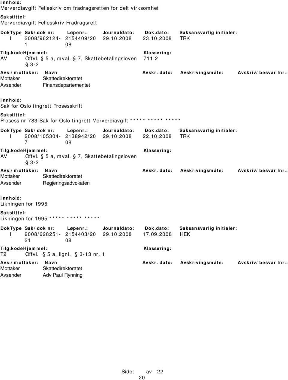 2 3-2 Avsender Finansdepartementet Sak for Oslo tingrett Prosesskrift Prosess nr 783 Sak for Oslo tingrett Merverdiavgift ***** ***** ***** I