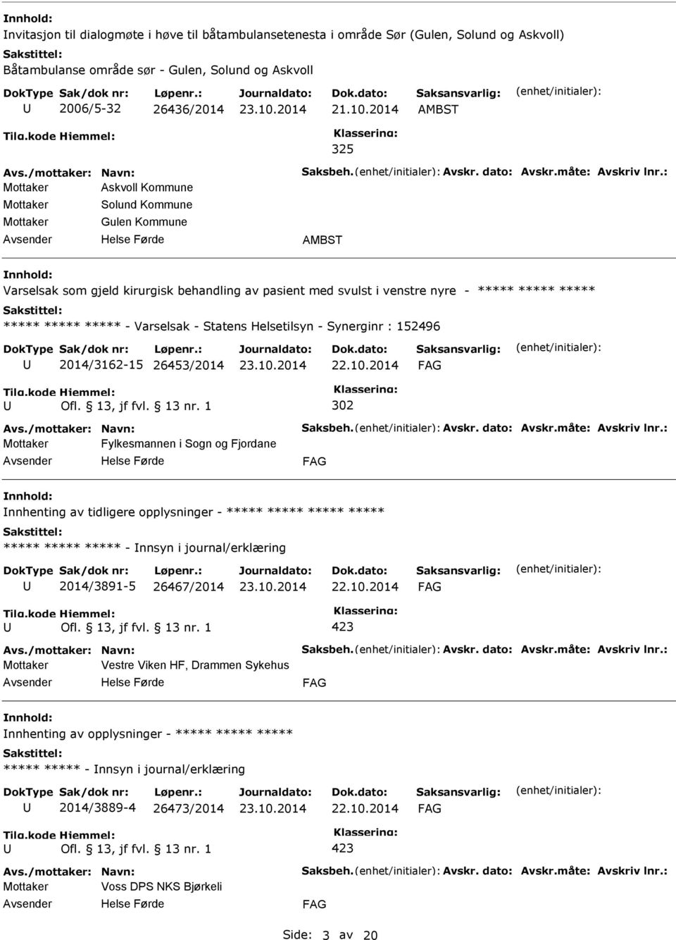 Varselsak - Statens Helsetilsyn - Synerginr : 152496 2014/3162-15 26453/2014 22.10.