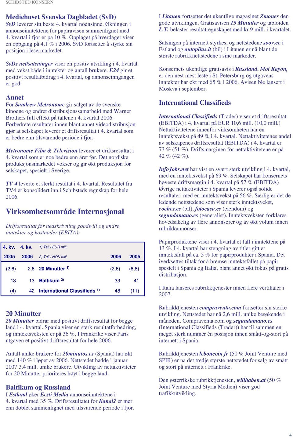 kvartal med vekst både i inntekter og antall brukere. E24 gir et positivt resultatbidrag i 4. kvartal, og annonseinngangen er god.