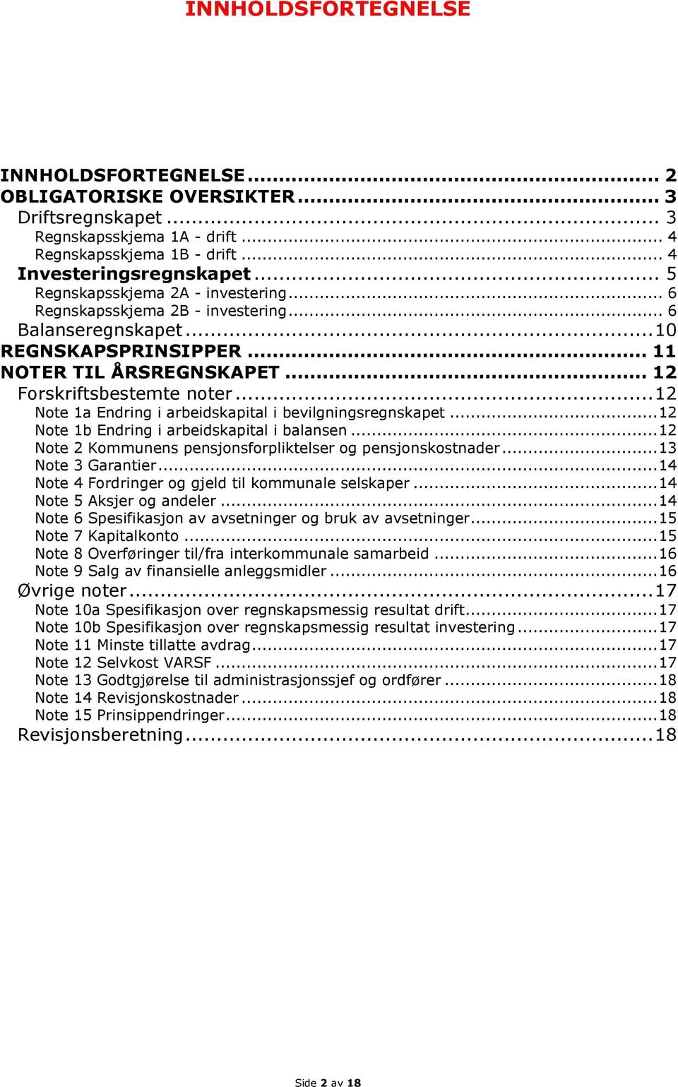 .. 12 Note 1a Endring i arbeidskapital i bevilgningsregnskapet... 12 Note 1b Endring i arbeidskapital i balansen... 12 Note 2 Kommunens pensjonsforpliktelser og pensjonskostnader... 13 Note 3 Garantier.