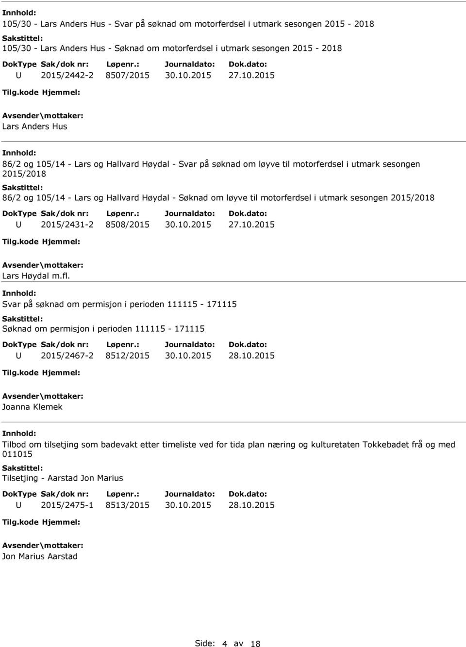 utmark sesongen 2015/2018 2015/2431-2 8508/2015 Lars Høydal m.fl.