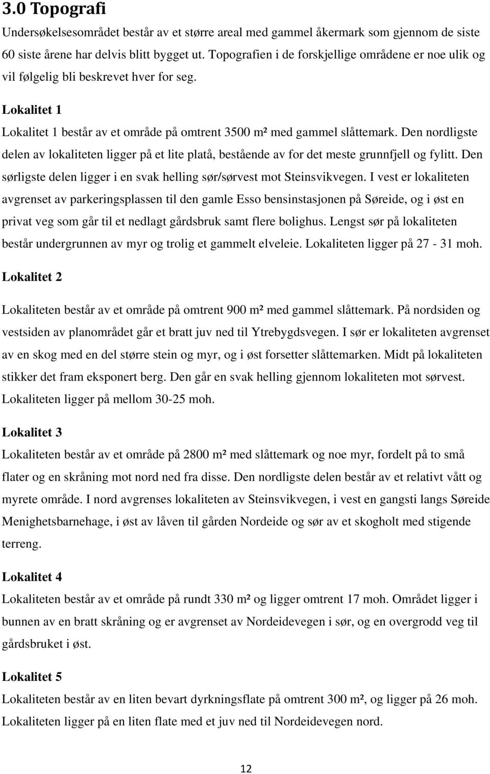 Den nordligste delen av lokaliteten ligger på et lite platå, bestående av for det meste grunnfjell og fylitt. Den sørligste delen ligger i en svak helling sør/sørvest mot Steinsvikvegen.